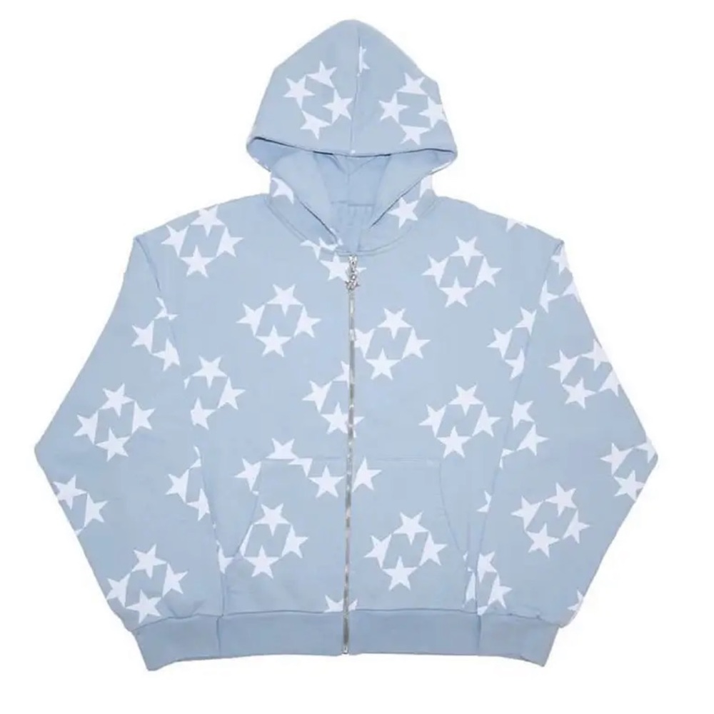 Powder Blue Oversized Star Print Zip Up Hoodie
#star #hoodie #zip #trend